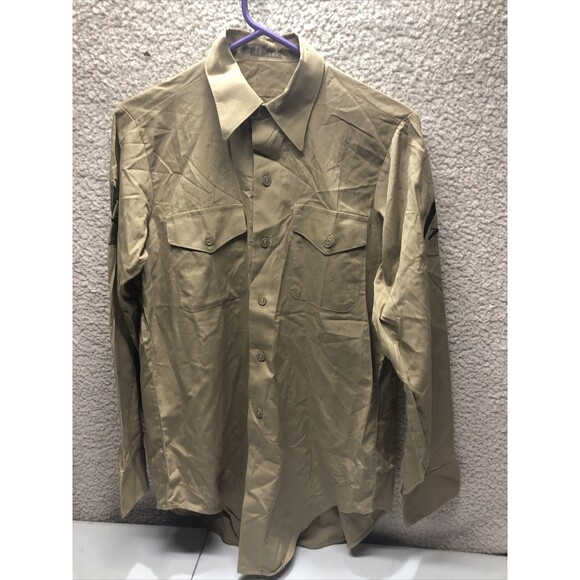 Vintage U.S. Marine Corps Shirt Mens 14.5 X 33 Brown Khaki Army Military Small - Picture 1 of 6